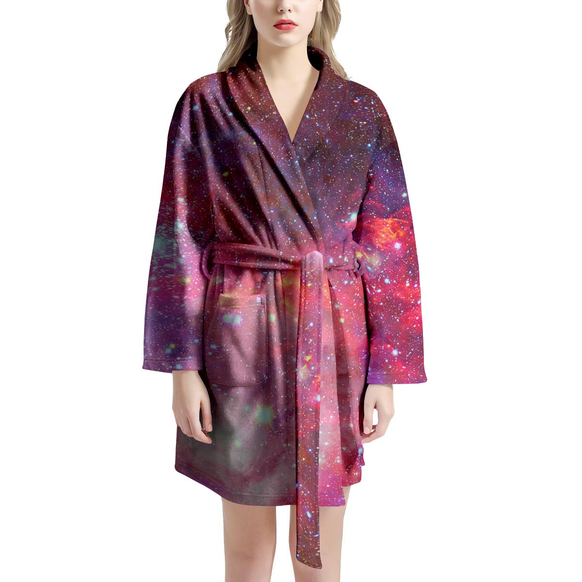 Nebula Red Galaxy Space Women's Robe-grizzshop