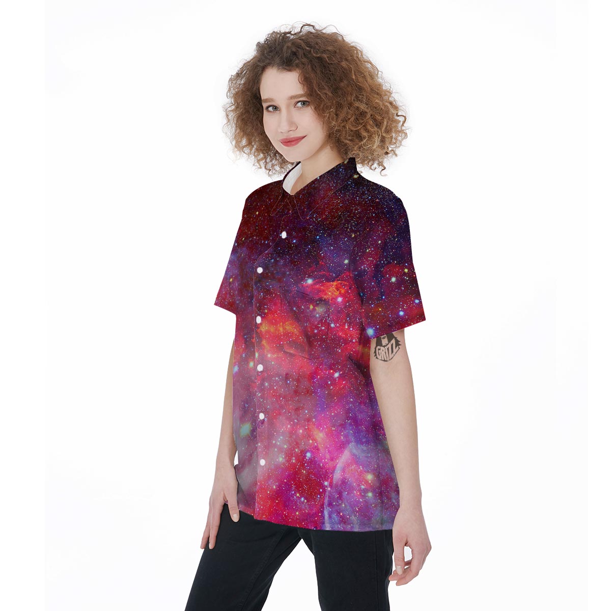 Nebula Red Galaxy Space Women's Short Sleeve Shirts-grizzshop