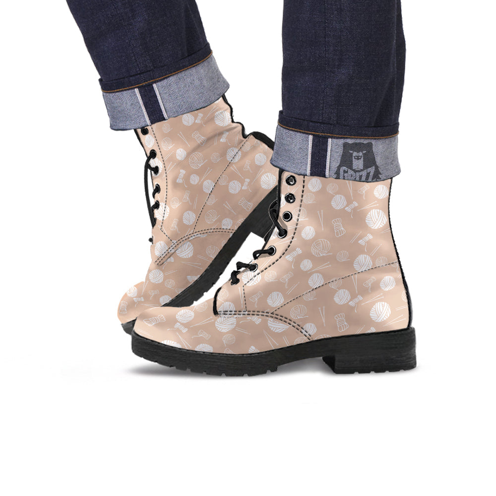 Needle And Yarn Print Pattern Leather Boots-grizzshop