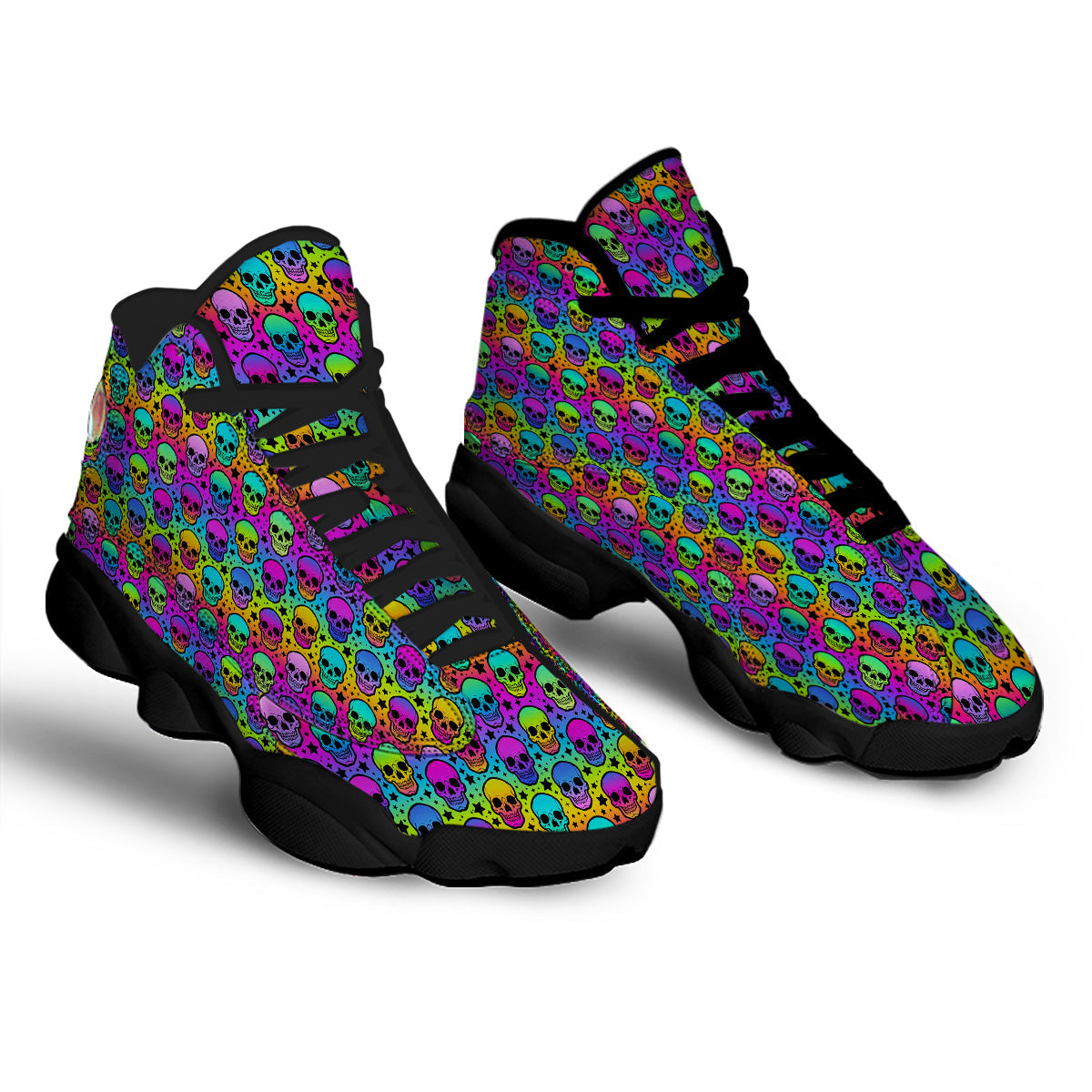 Neon Bright Human Skulls Print Pattern Black Basketball Shoes-grizzshop