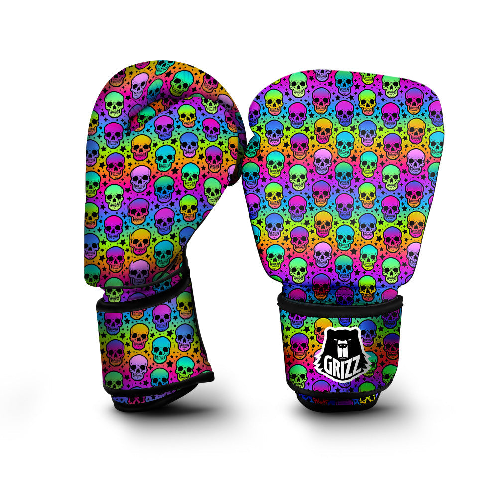 Neon Bright Human Skulls Print Pattern Boxing Gloves-grizzshop