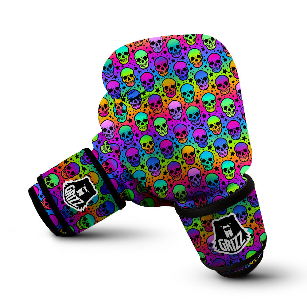 Neon Bright Human Skulls Print Pattern Boxing Gloves-grizzshop