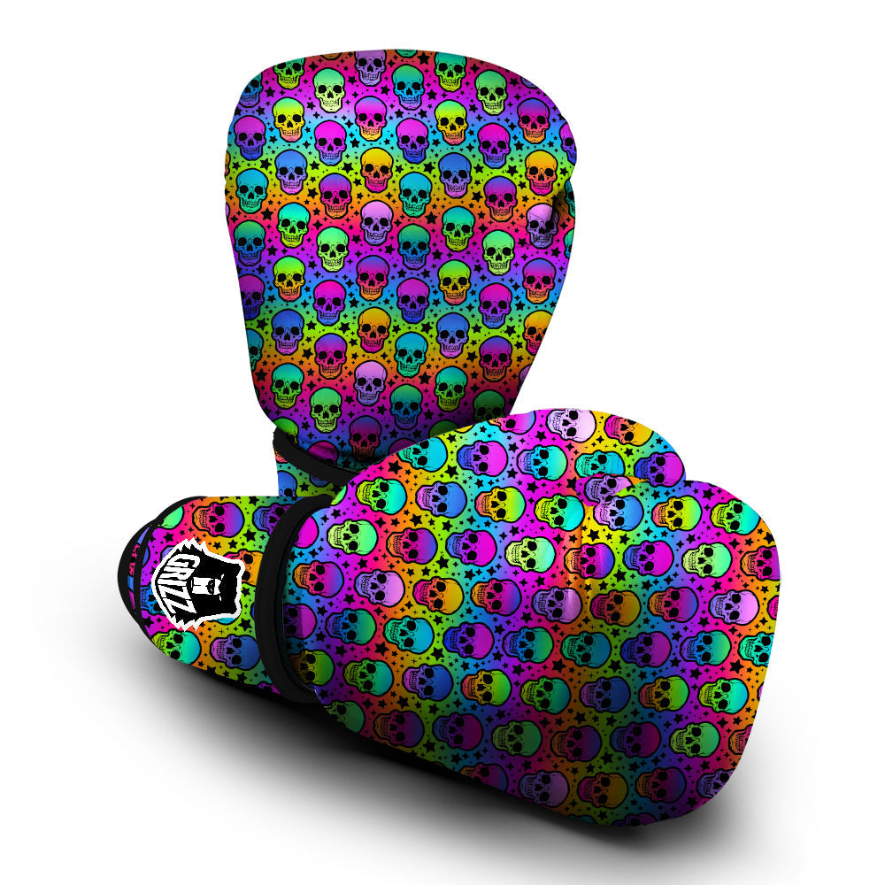 Neon Bright Human Skulls Print Pattern Boxing Gloves-grizzshop