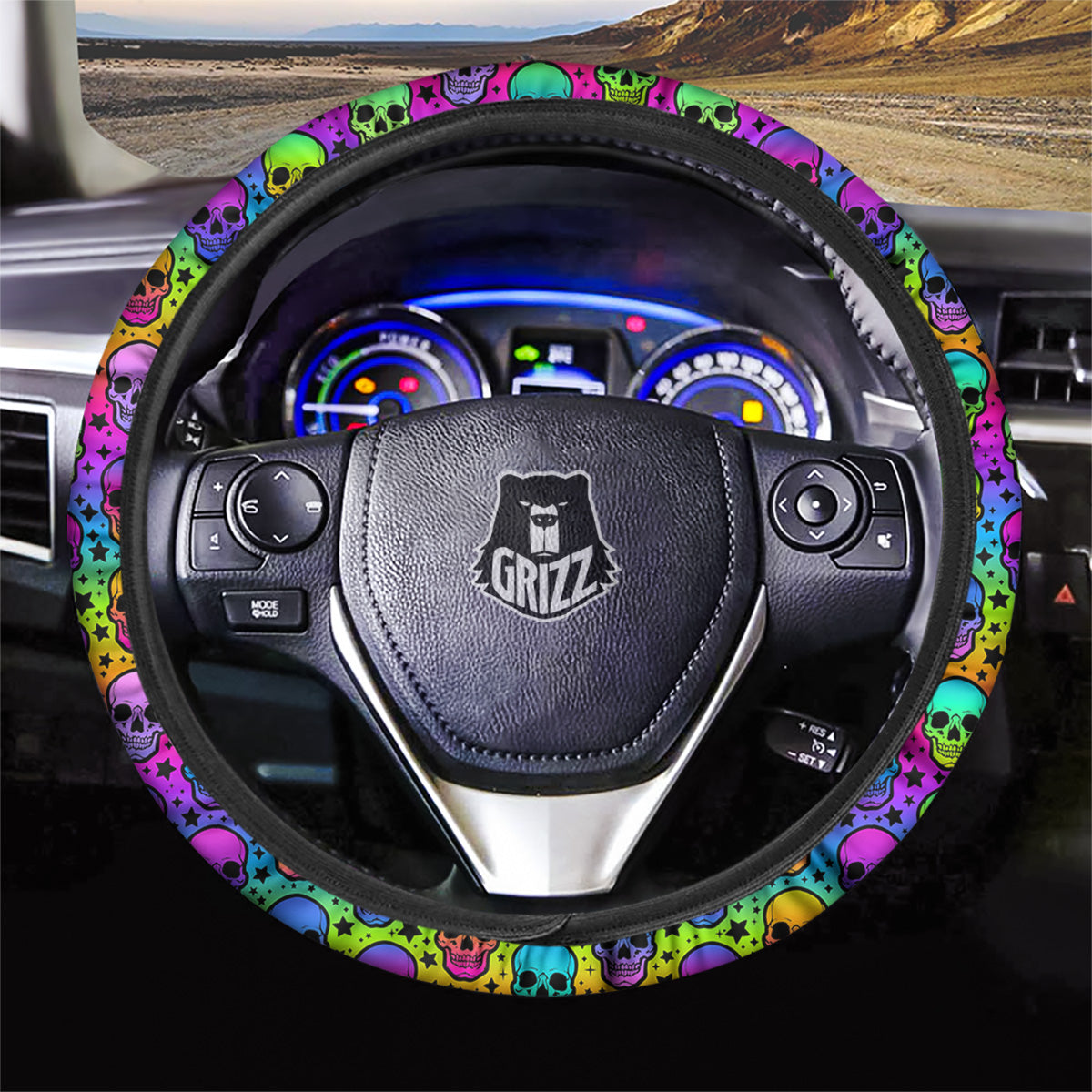 Neon Bright Human Skulls Print Pattern Car Steering Wheel Cover-grizzshop
