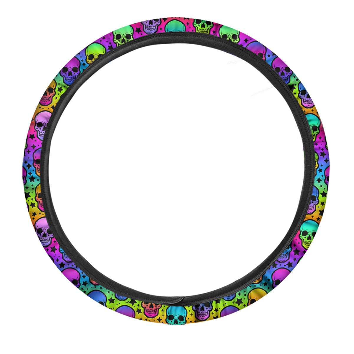 Neon Bright Human Skulls Print Pattern Car Steering Wheel Cover-grizzshop