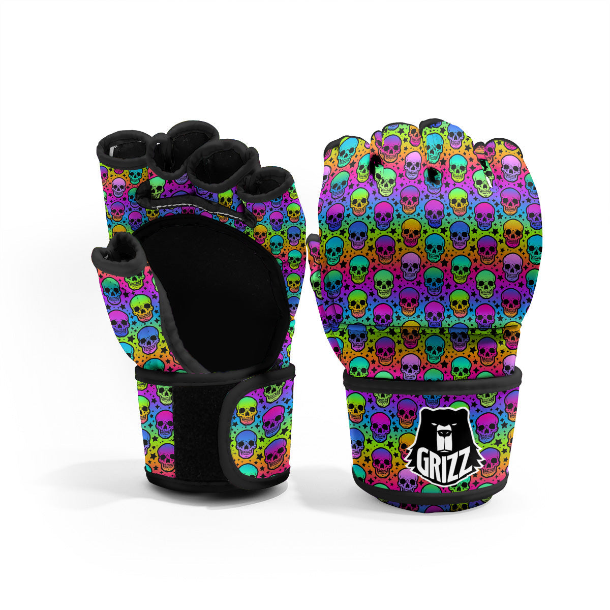 Neon Bright Human Skulls Print Pattern MMA Gloves-grizzshop
