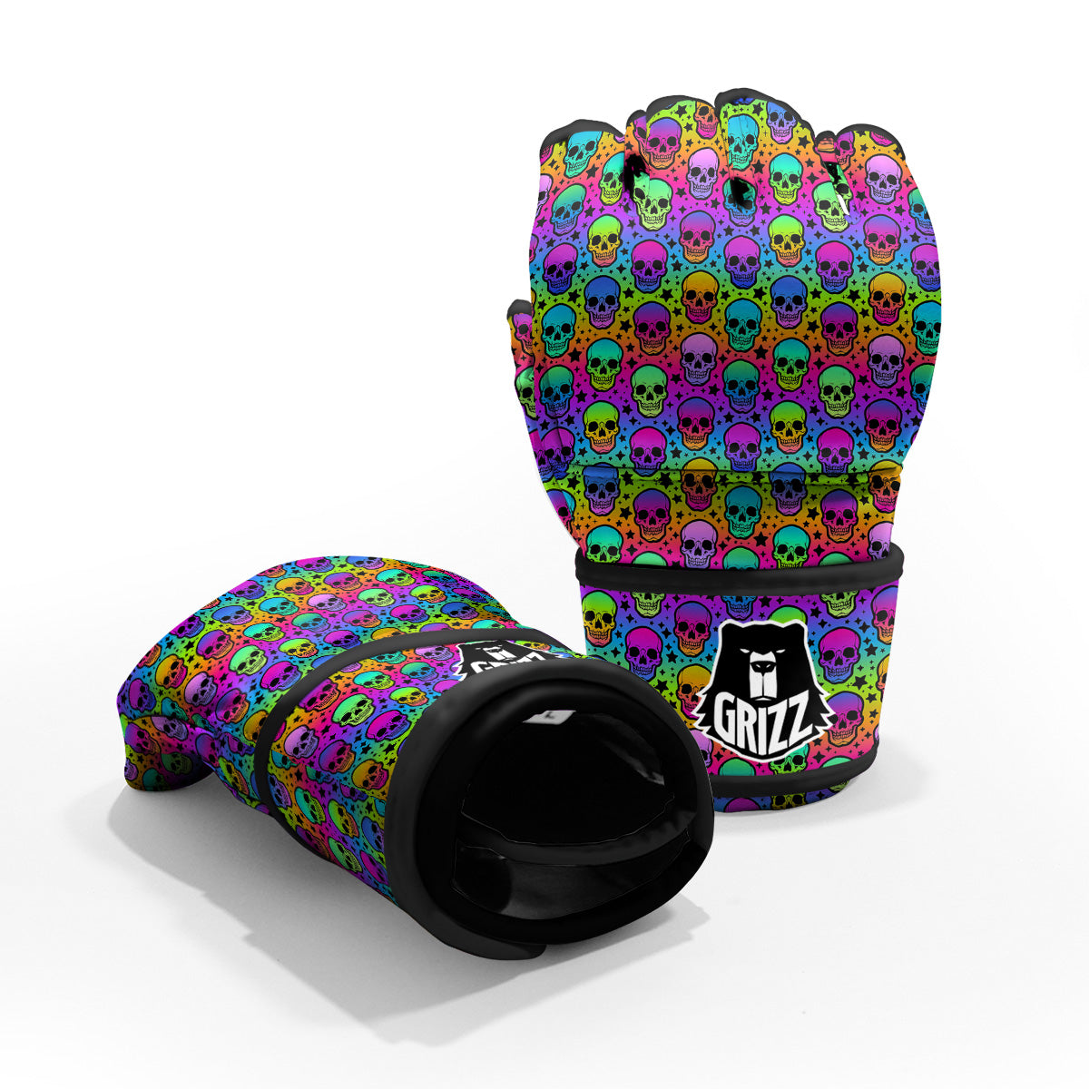 Neon Bright Human Skulls Print Pattern MMA Gloves-grizzshop