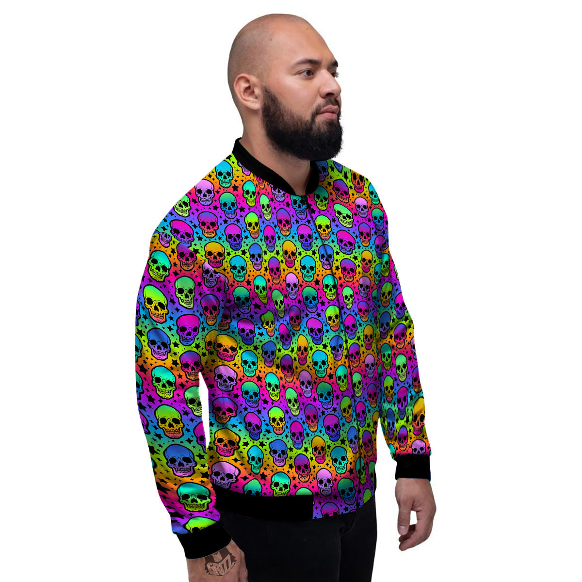 Neon Bright Human Skulls Print Pattern Men's Bomber Jacket-grizzshop
