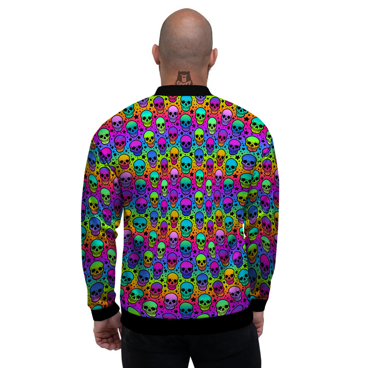 Neon Bright Human Skulls Print Pattern Men's Bomber Jacket-grizzshop