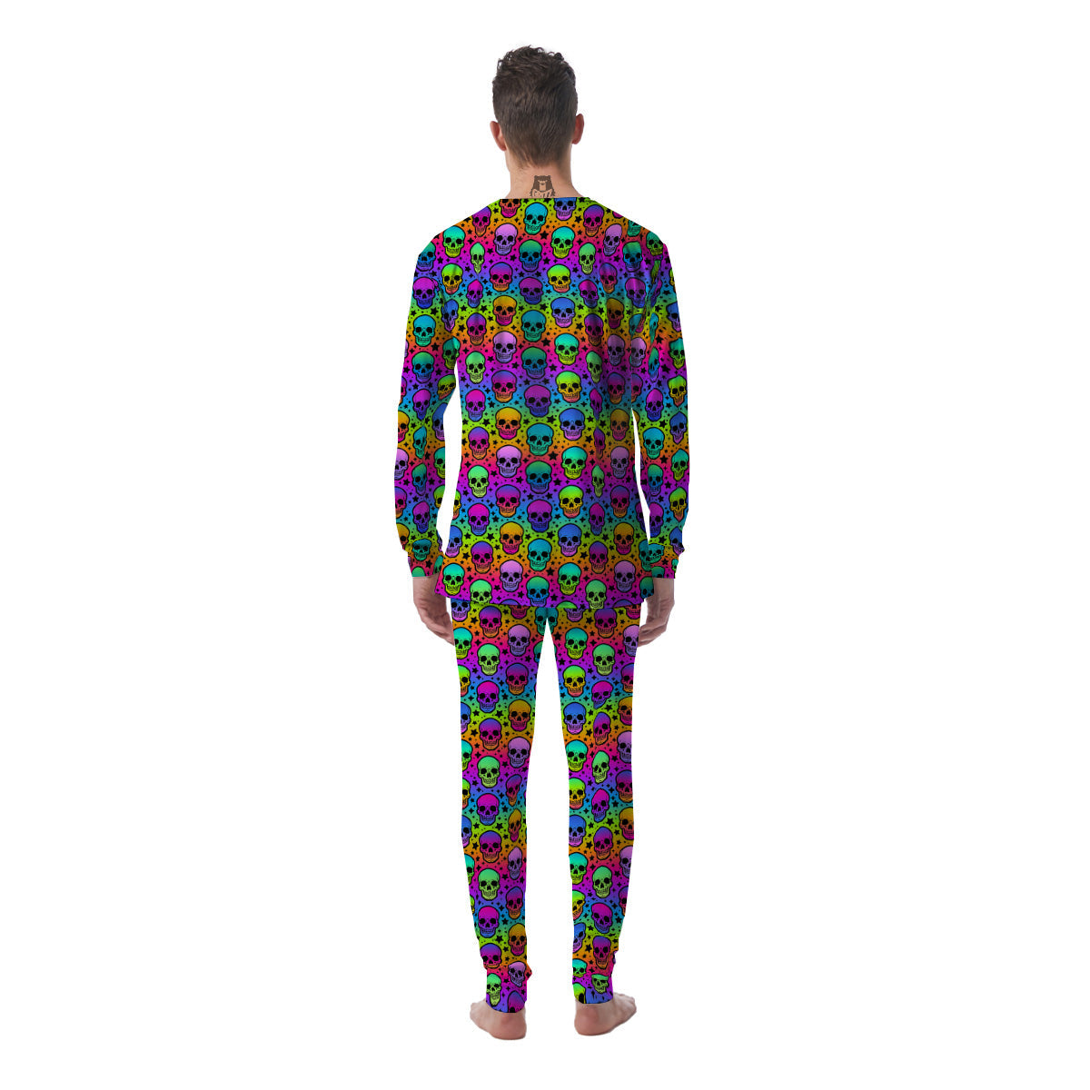 Neon Bright Human Skulls Print Pattern Men's Pajamas-grizzshop