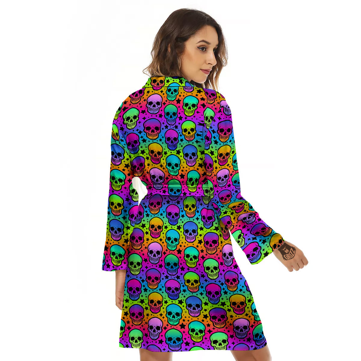 Neon Bright Human Skulls Print Pattern Women's Robe-grizzshop