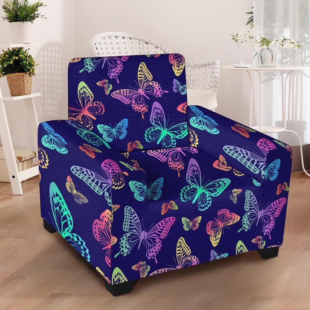 Neon Butterfly Print Armchair Cover-grizzshop