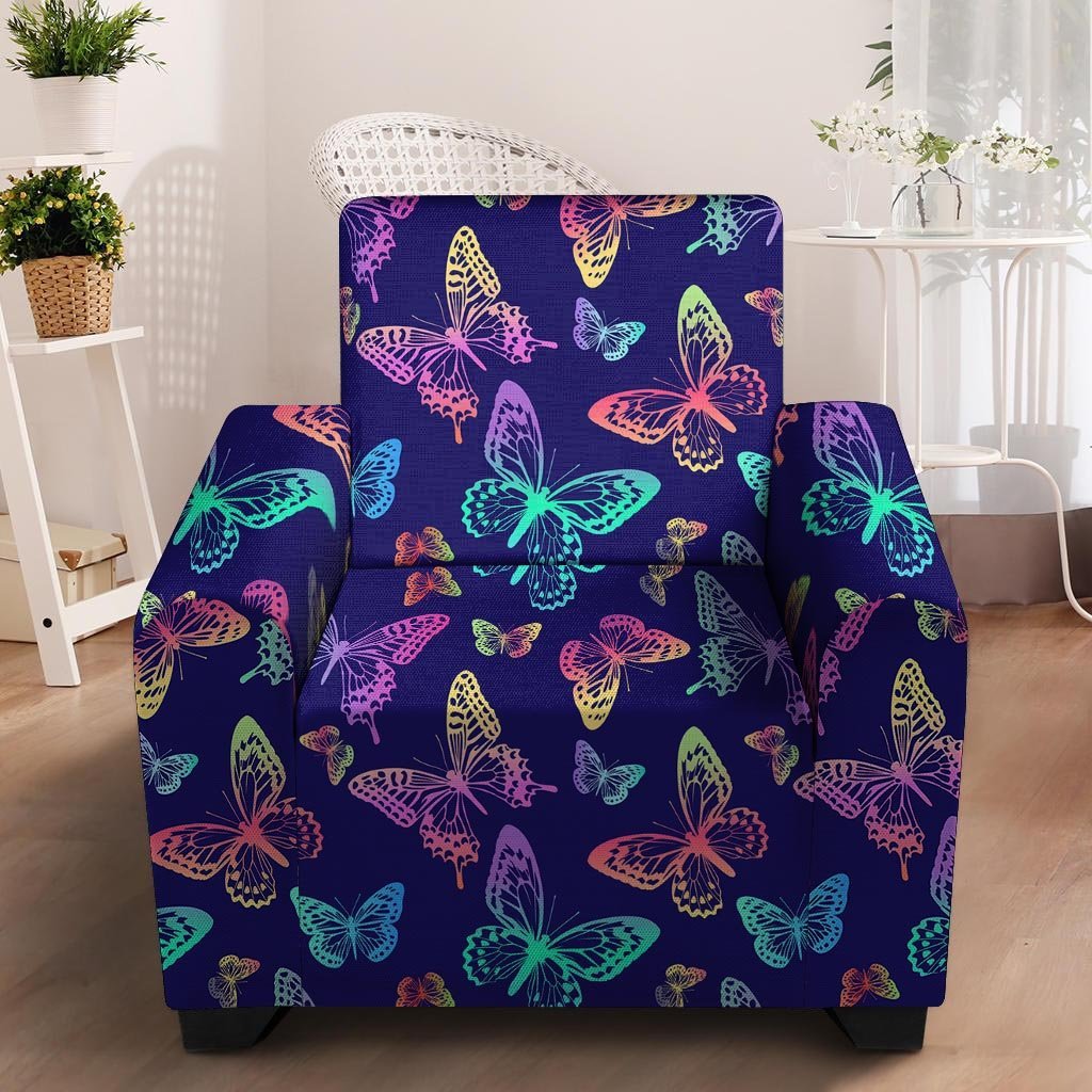 Neon Butterfly Print Armchair Cover-grizzshop