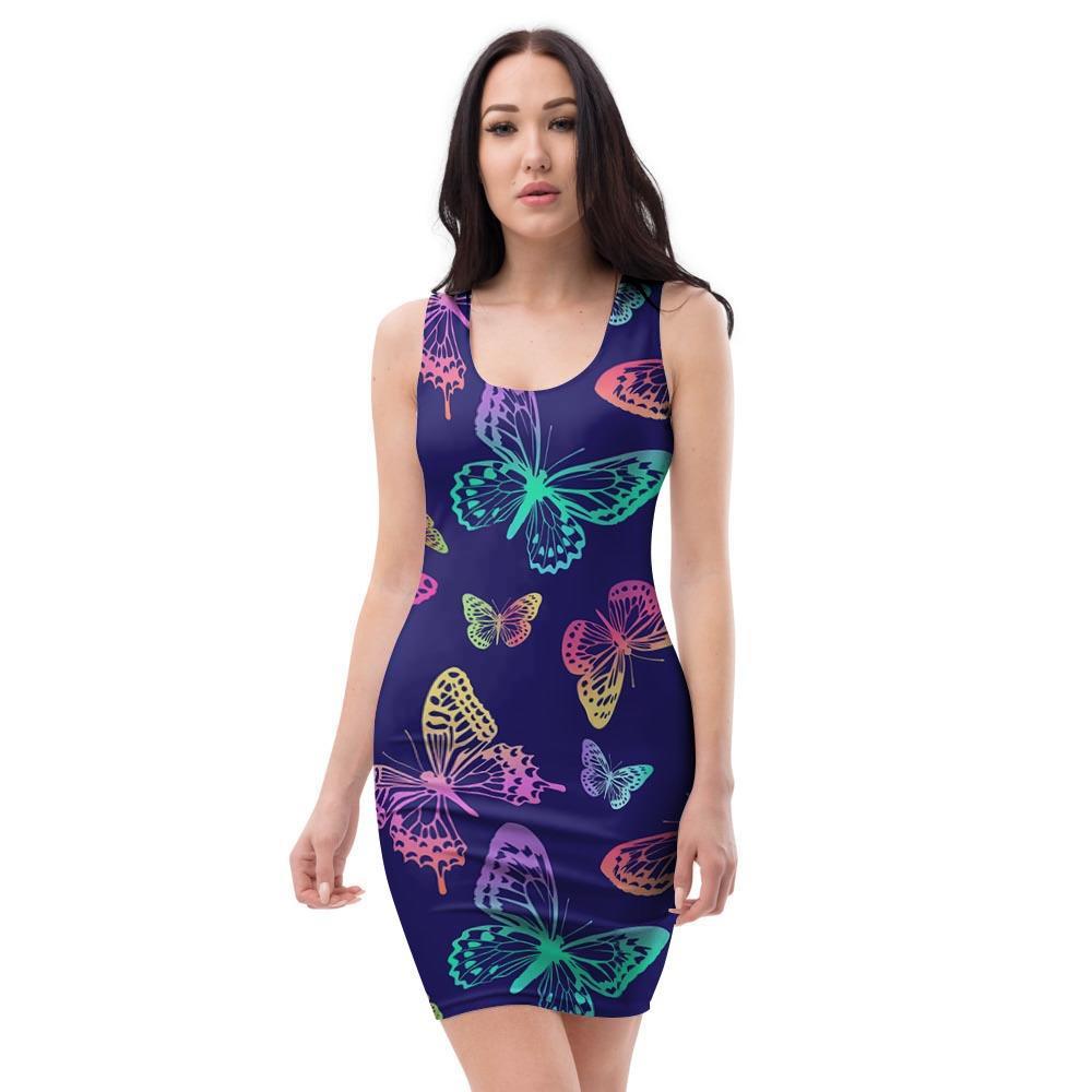 Neon Butterfly Print Bodycon Dress-grizzshop