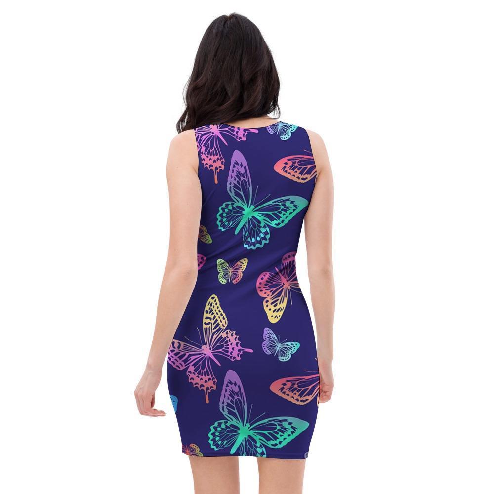 Neon Butterfly Print Bodycon Dress-grizzshop