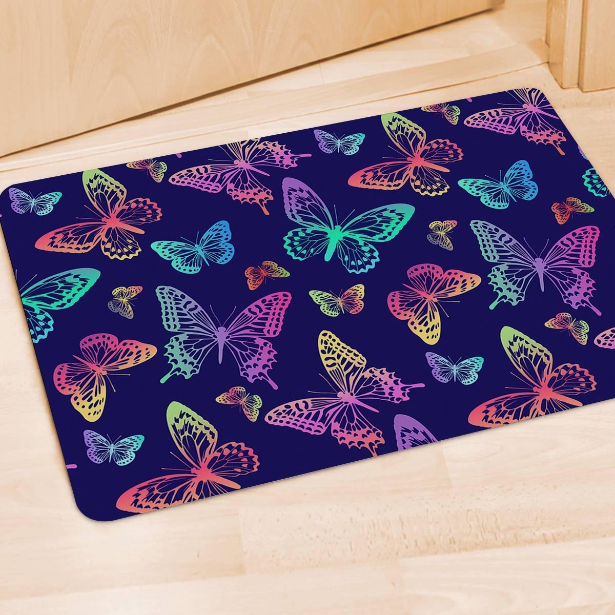 Neon Butterfly Print Door Mat-grizzshop