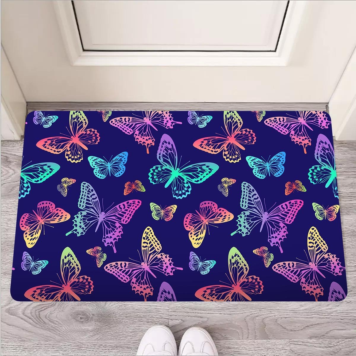 Neon Butterfly Print Door Mat-grizzshop