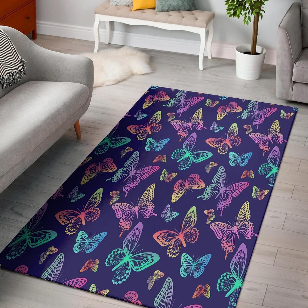 Neon Butterfly Print Floor Mat-grizzshop