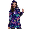 Neon Butterfly Print Hoodie Dress-grizzshop