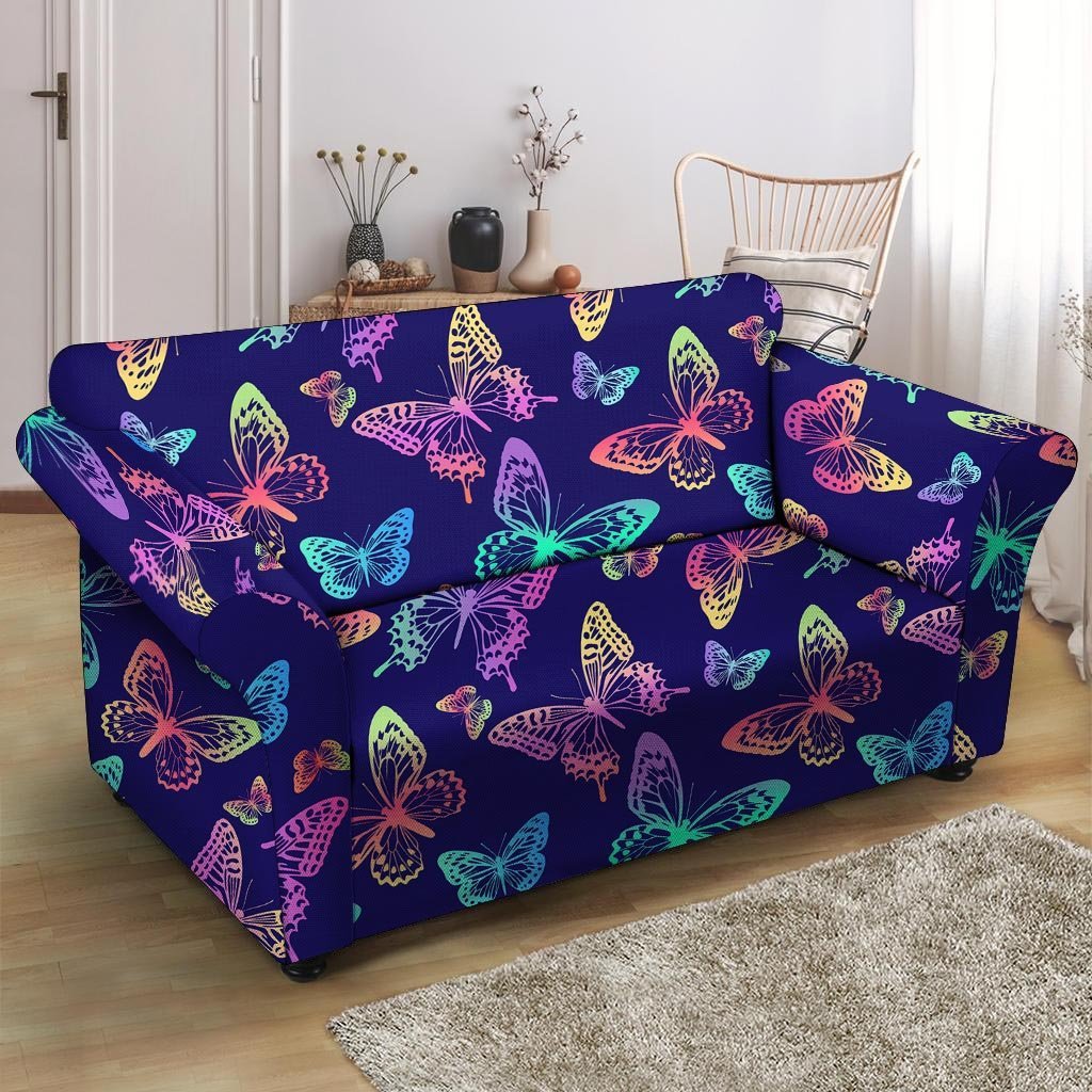 Neon Butterfly Print Loveseat Cover-grizzshop