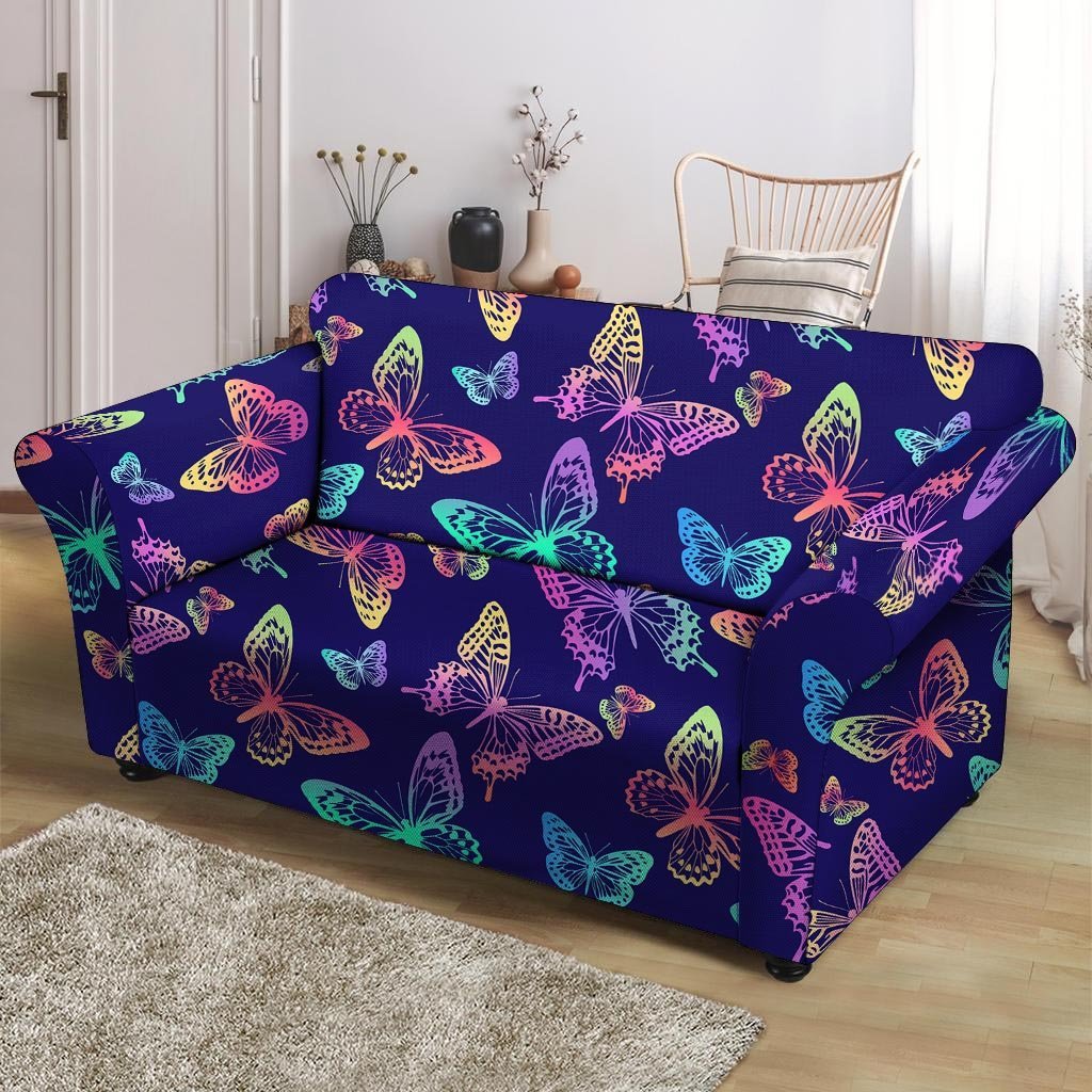 Neon Butterfly Print Loveseat Cover-grizzshop