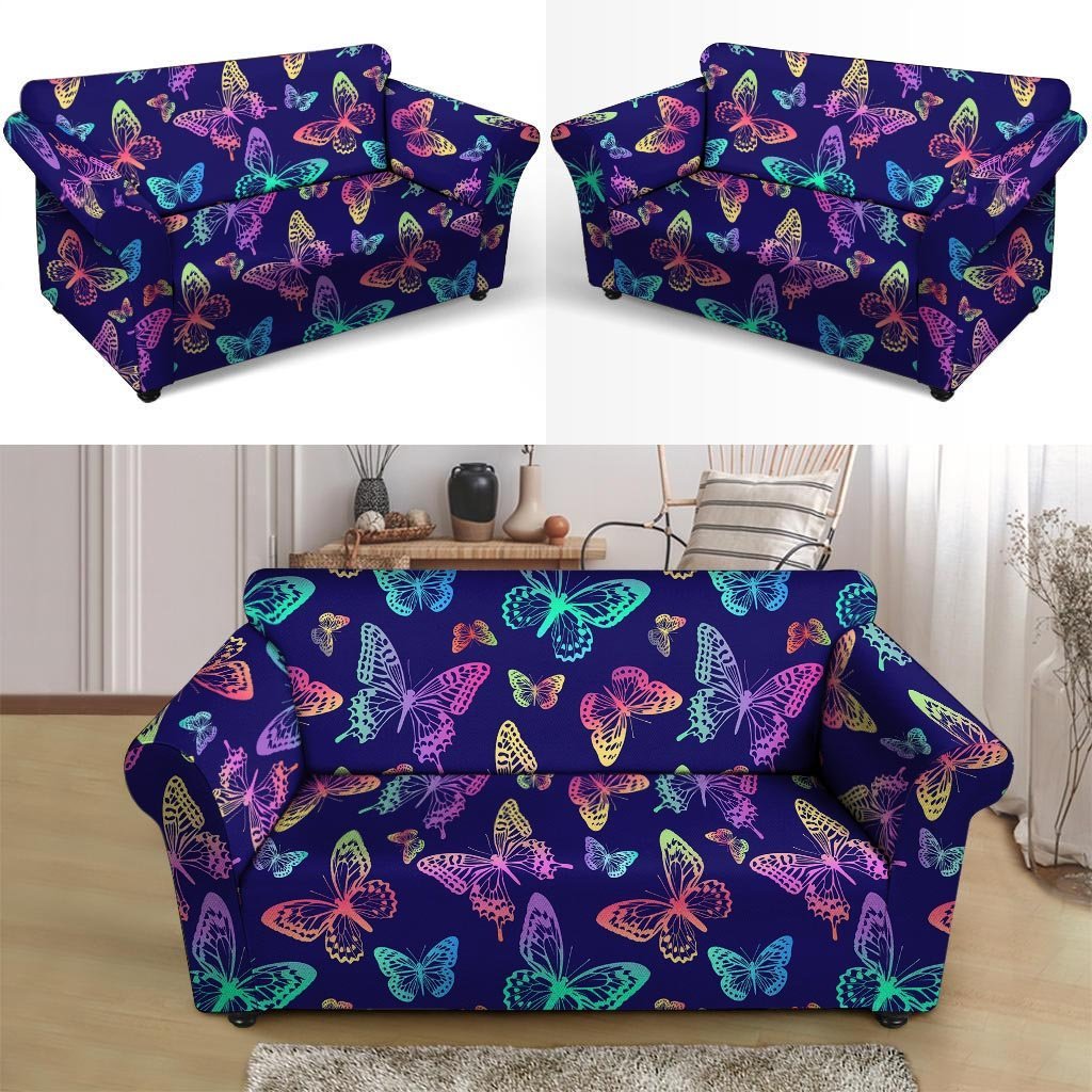 Neon Butterfly Print Loveseat Cover-grizzshop