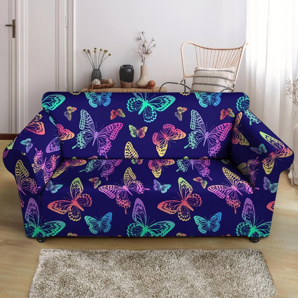 Neon Butterfly Print Loveseat Cover-grizzshop