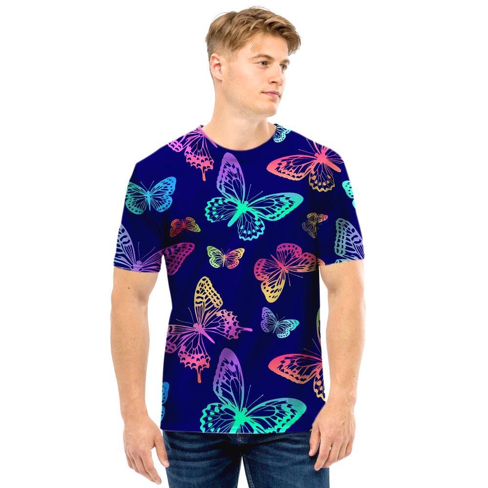 Neon Butterfly Print Men T Shirt-grizzshop