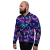 Neon Butterfly Print Men's Bomber Jacket-grizzshop