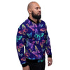 Neon Butterfly Print Men's Bomber Jacket-grizzshop