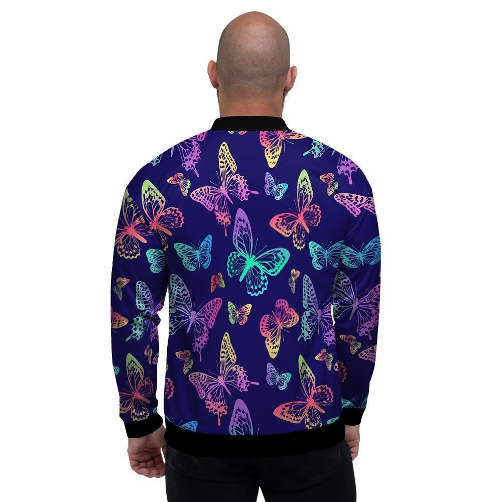 Neon Butterfly Print Men's Bomber Jacket-grizzshop