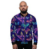 Neon Butterfly Print Men's Bomber Jacket-grizzshop