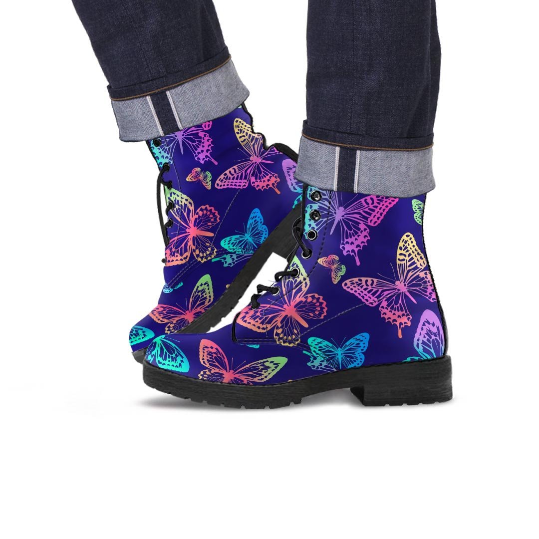 Neon Butterfly Print Men's Boots-grizzshop