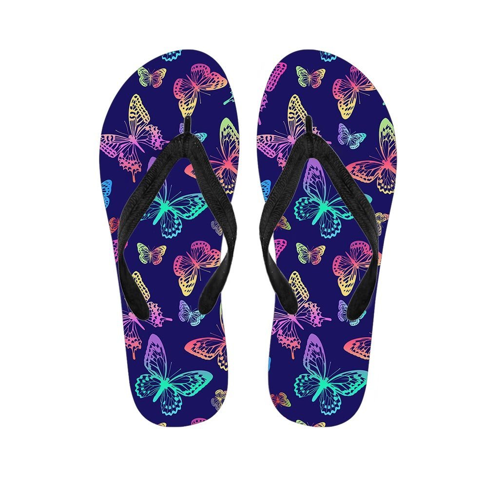 Neon Butterfly Print Men's Flip Flops-grizzshop