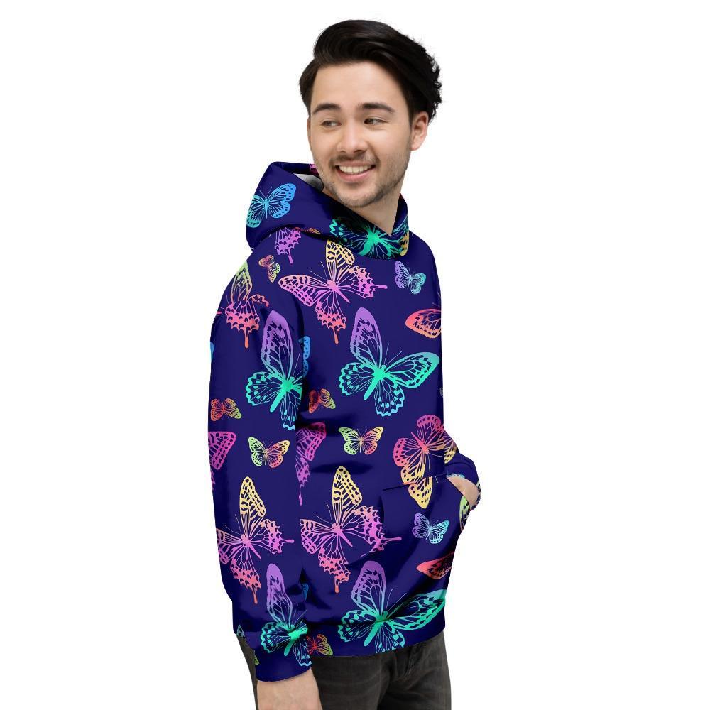 Neon Butterfly Print Men's Hoodie-grizzshop