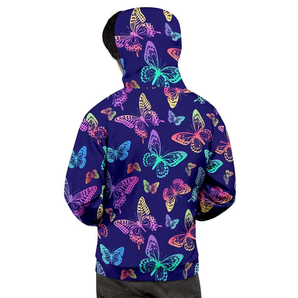 Neon Butterfly Print Men's Hoodie-grizzshop