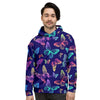 Neon Butterfly Print Men's Hoodie-grizzshop