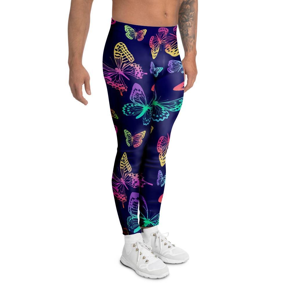 Neon Butterfly Print Men's Leggings-grizzshop