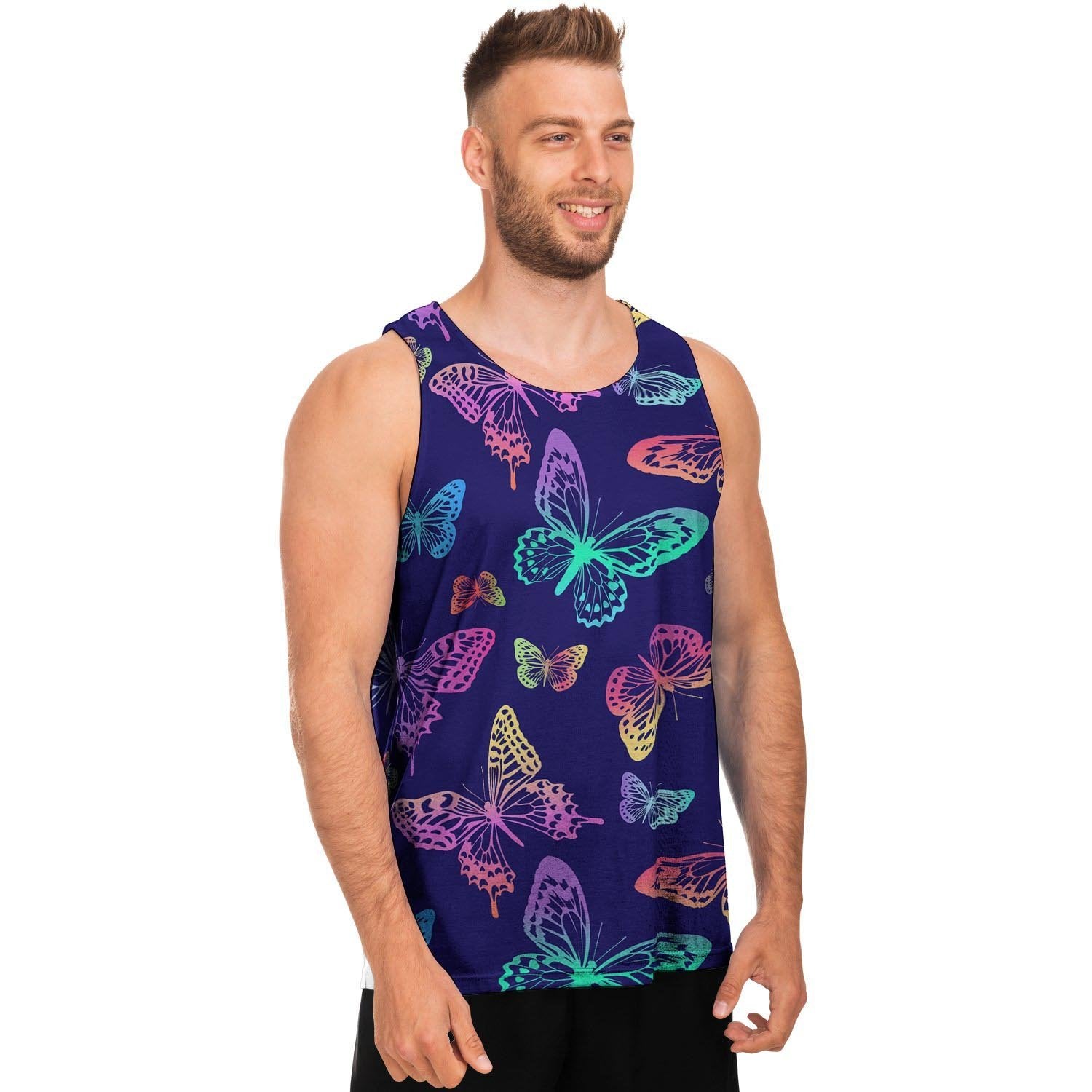 Neon Butterfly Print Men's Tank Tops-grizzshop
