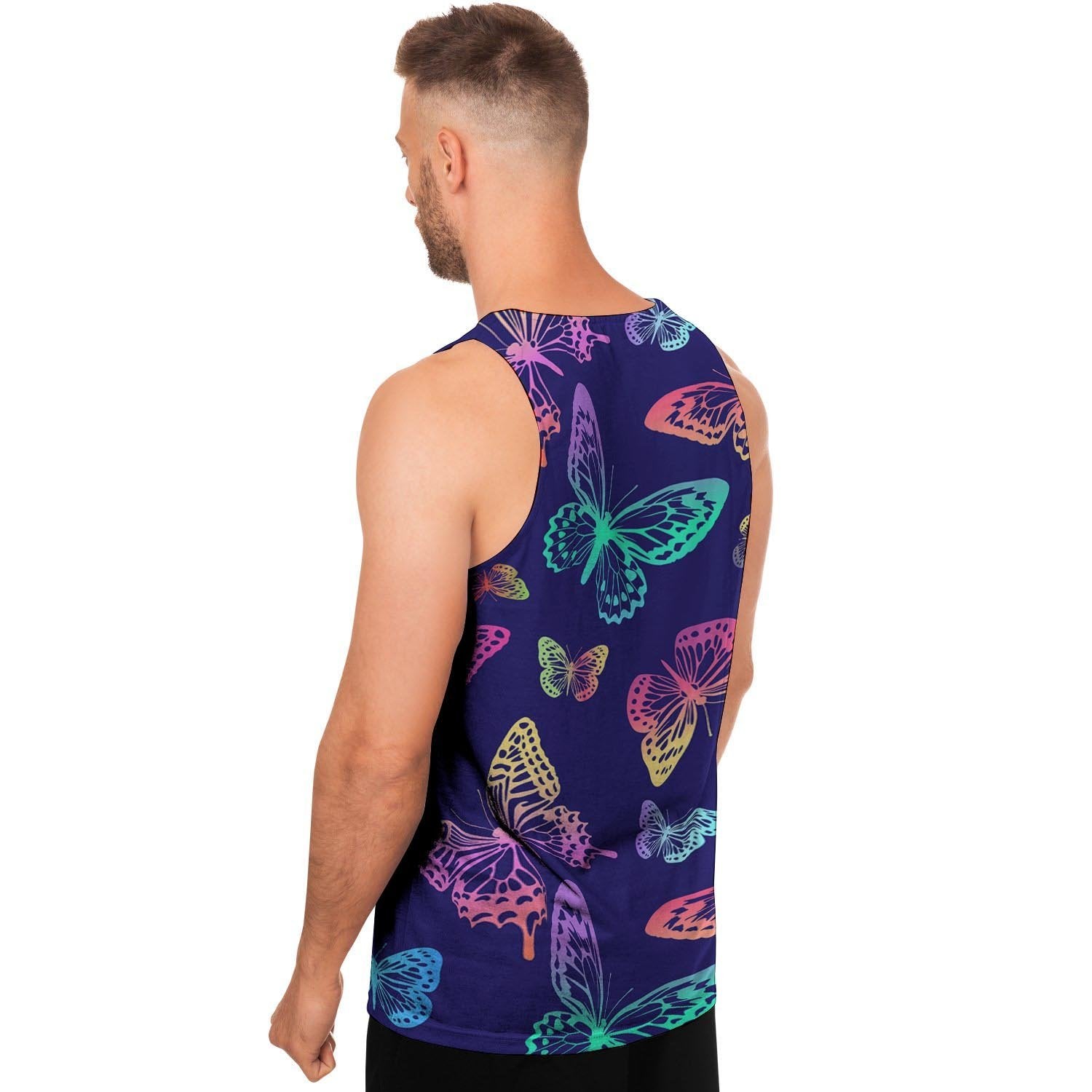 Neon Butterfly Print Men's Tank Tops-grizzshop