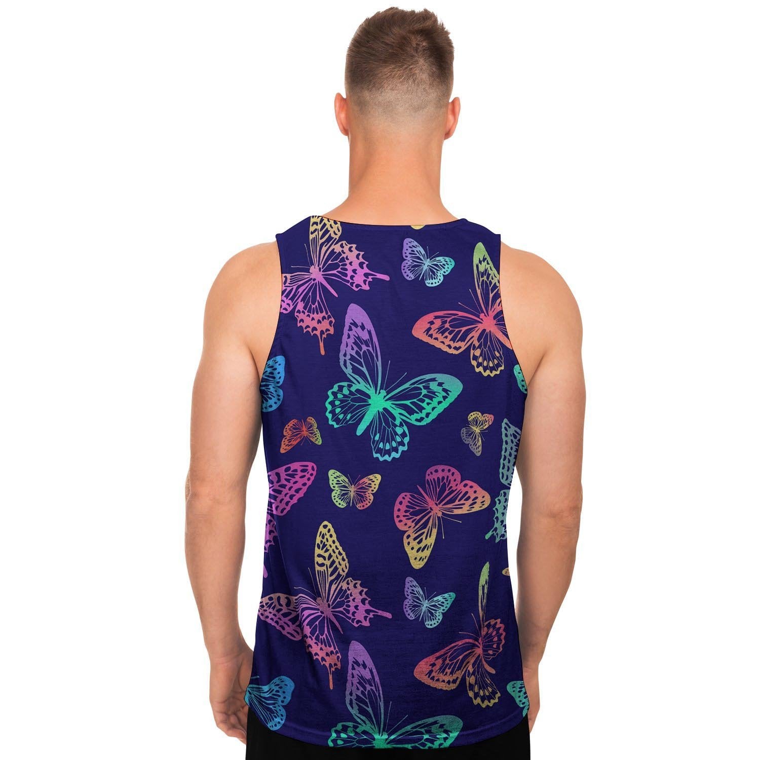Neon Butterfly Print Men's Tank Tops-grizzshop