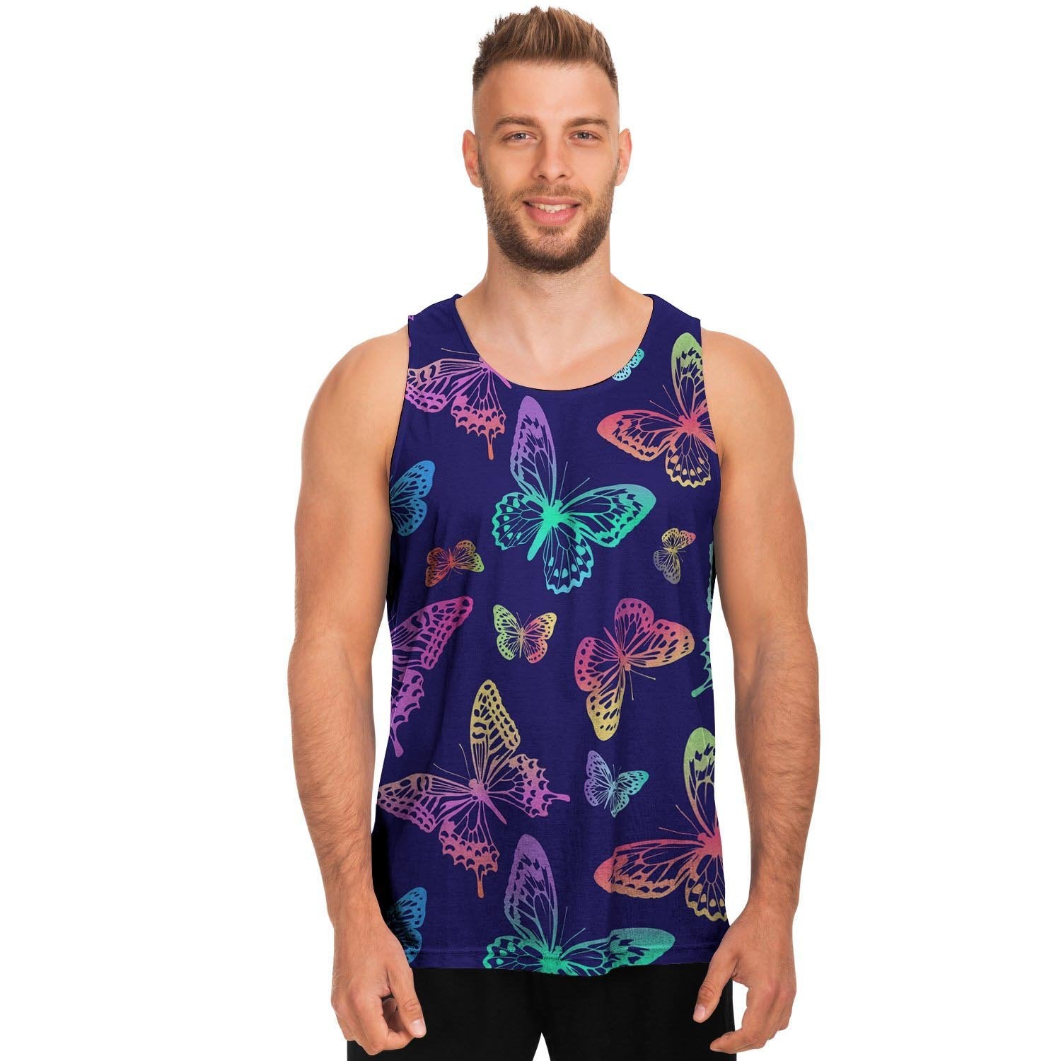 Neon Butterfly Print Men's Tank Tops-grizzshop