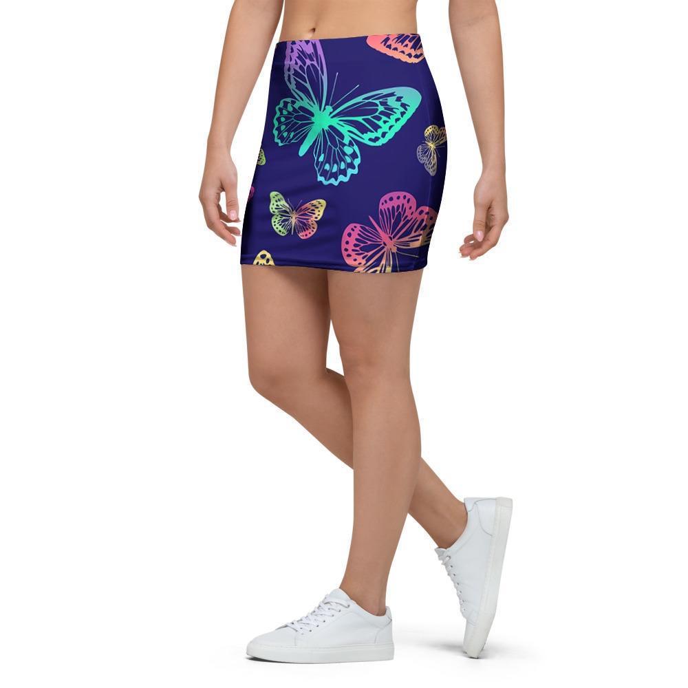 Neon Butterfly Print Mini Skirt-grizzshop