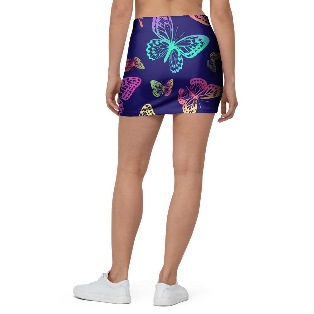 Neon Butterfly Print Mini Skirt-grizzshop