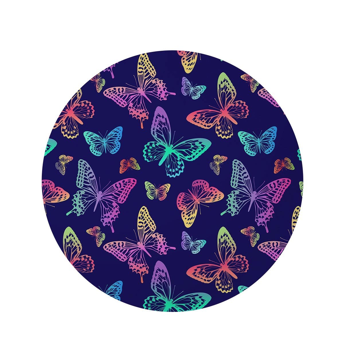 Neon Butterfly Print Round Rug-grizzshop