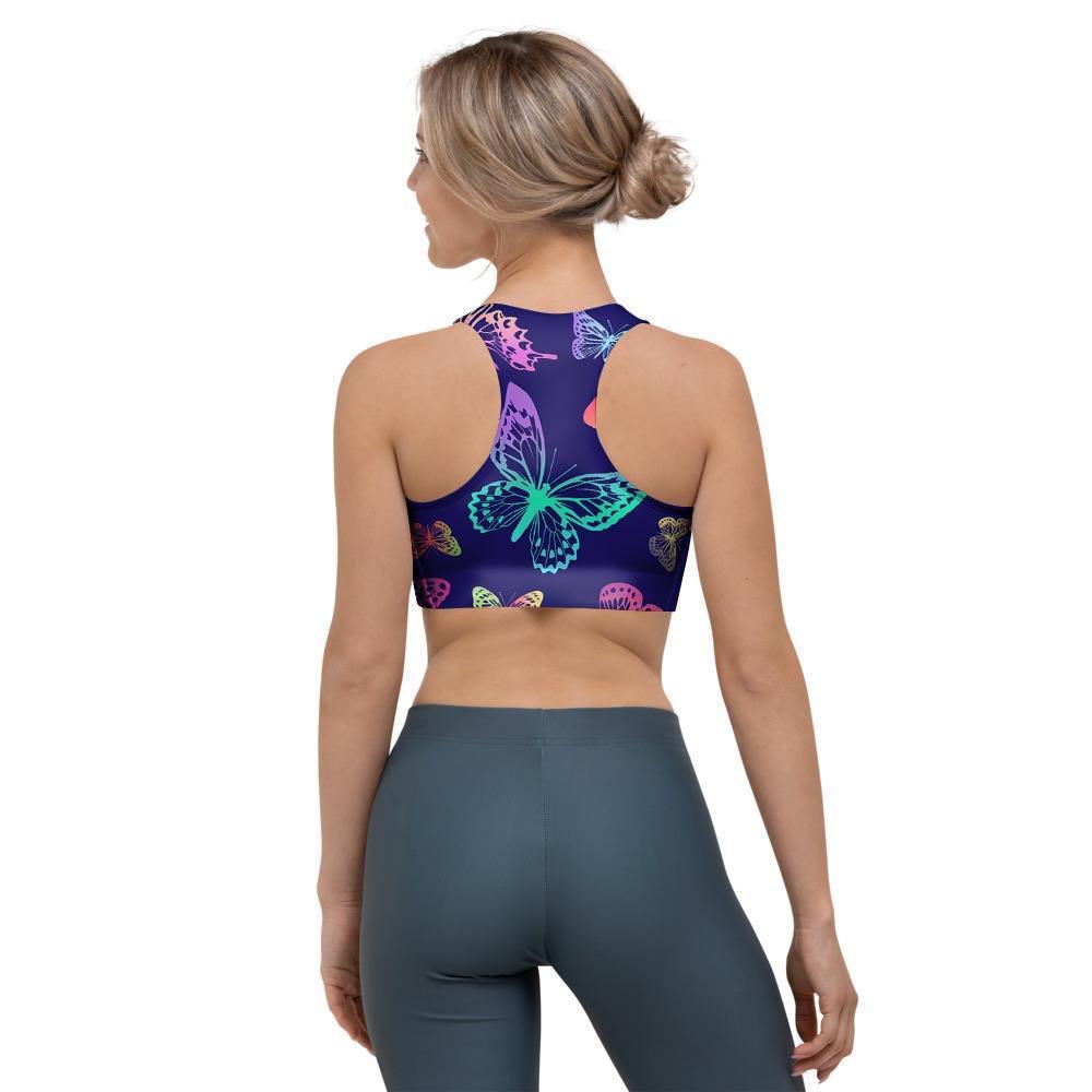 Neon Butterfly Print Sports Bra-grizzshop