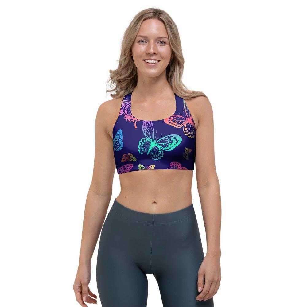 Neon Butterfly Print Sports Bra-grizzshop