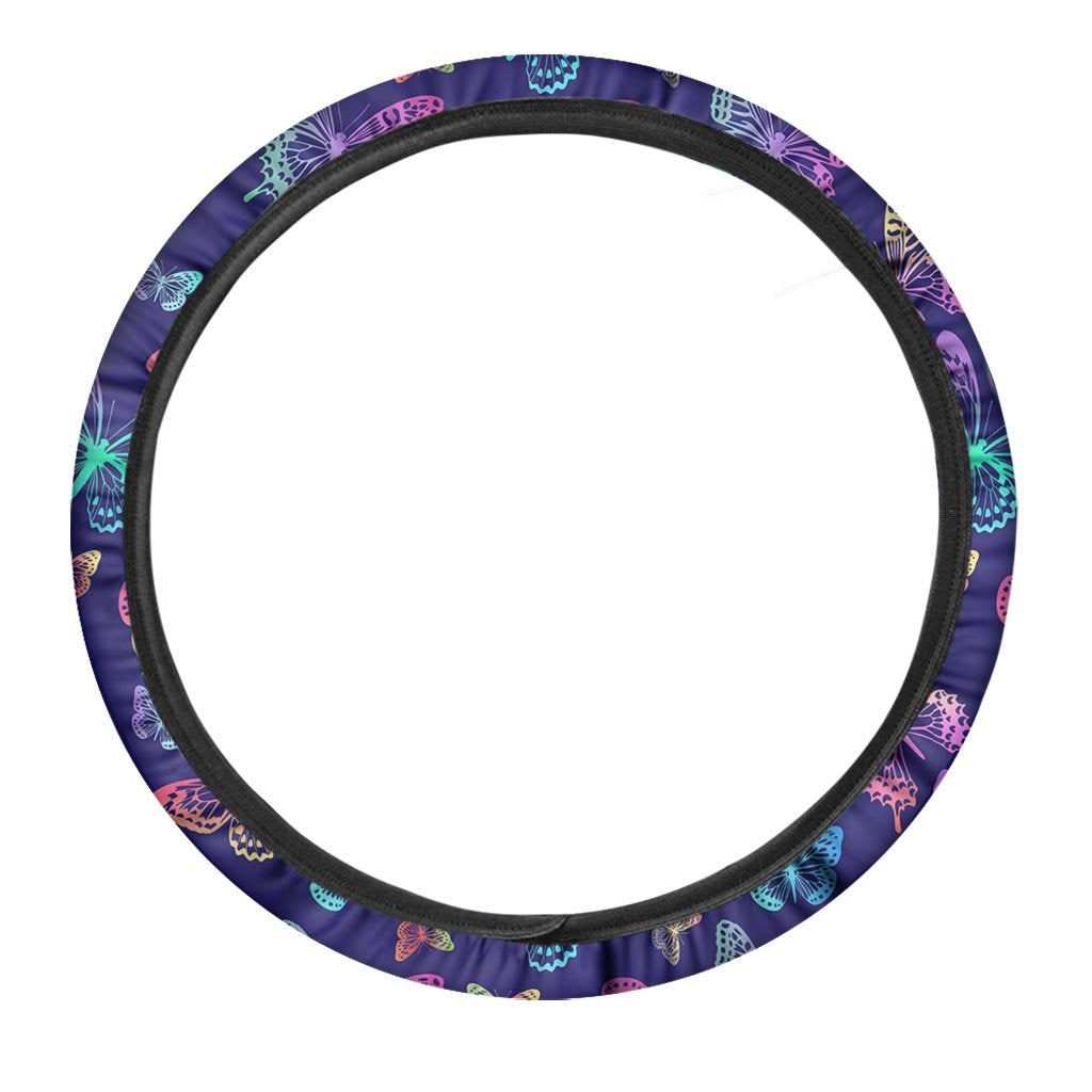 Neon Butterfly Print Steering Wheel Cover-grizzshop