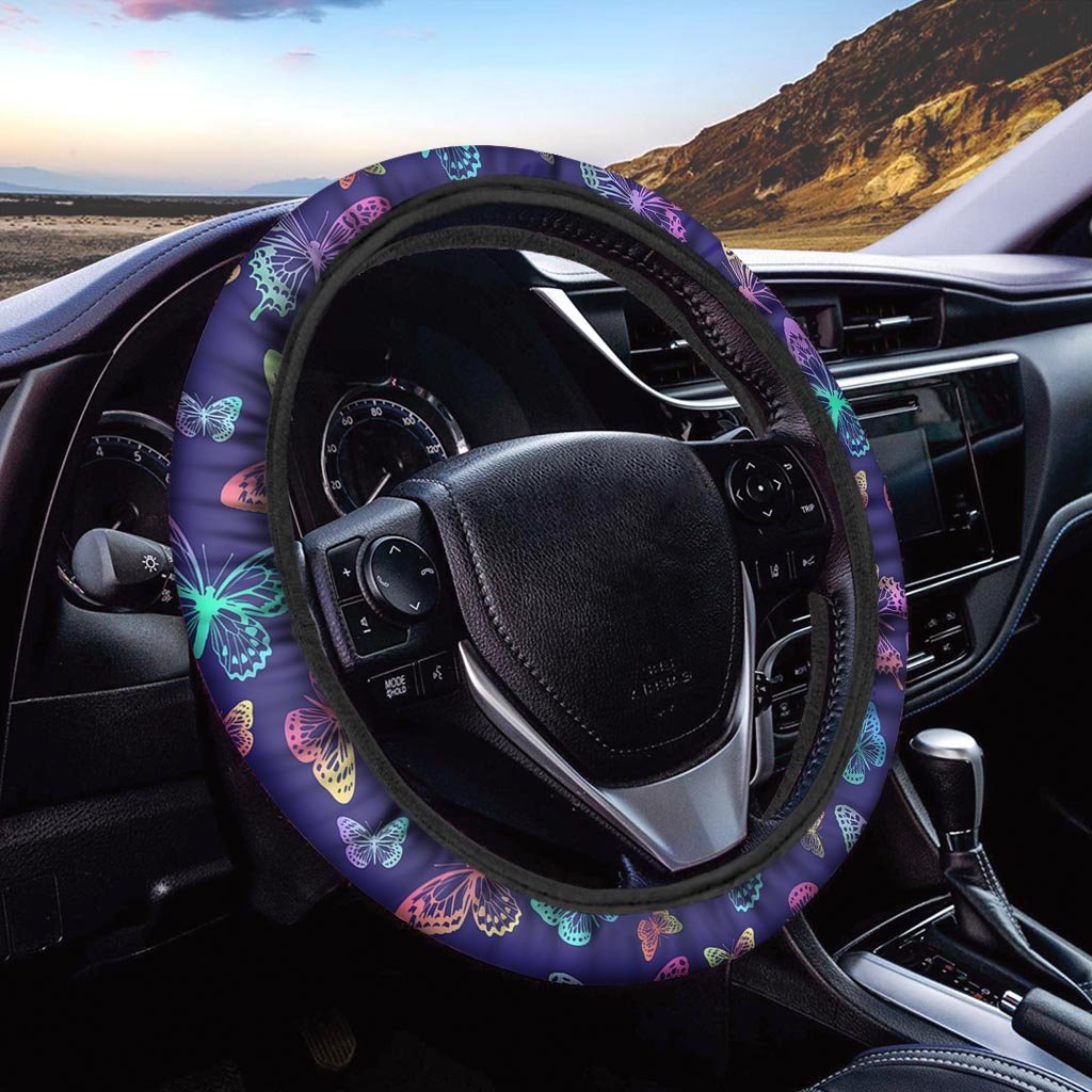 Neon Butterfly Print Steering Wheel Cover-grizzshop