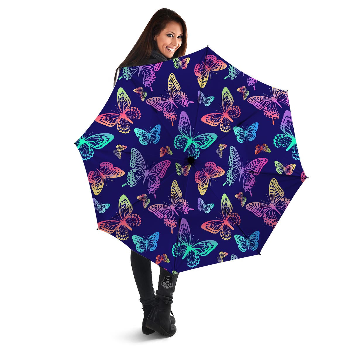 Neon Butterfly Print Umbrella-grizzshop